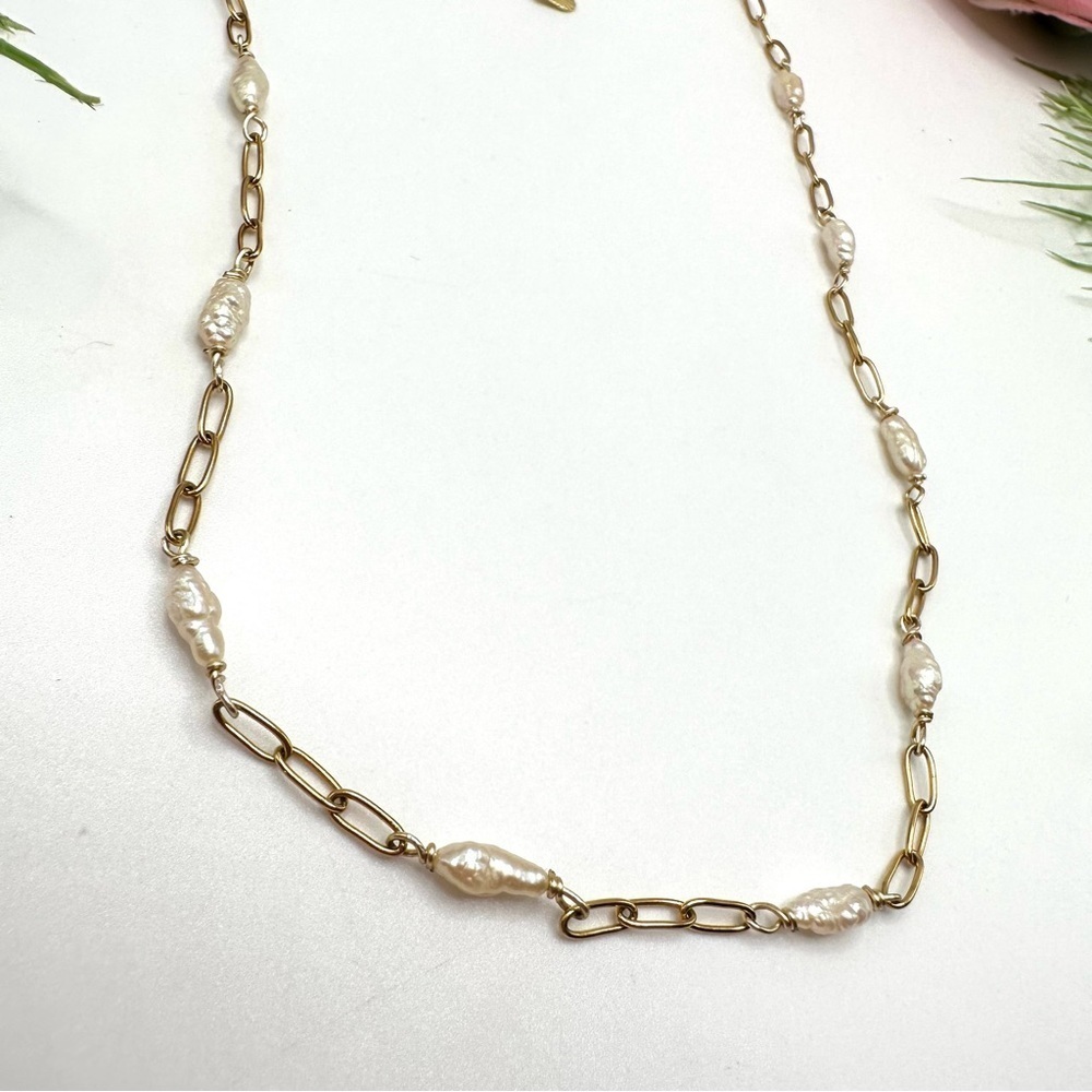 NEW⚜️Baroque Pearl Chain Hand Wired Necklace -16” - Picture 5 of 6